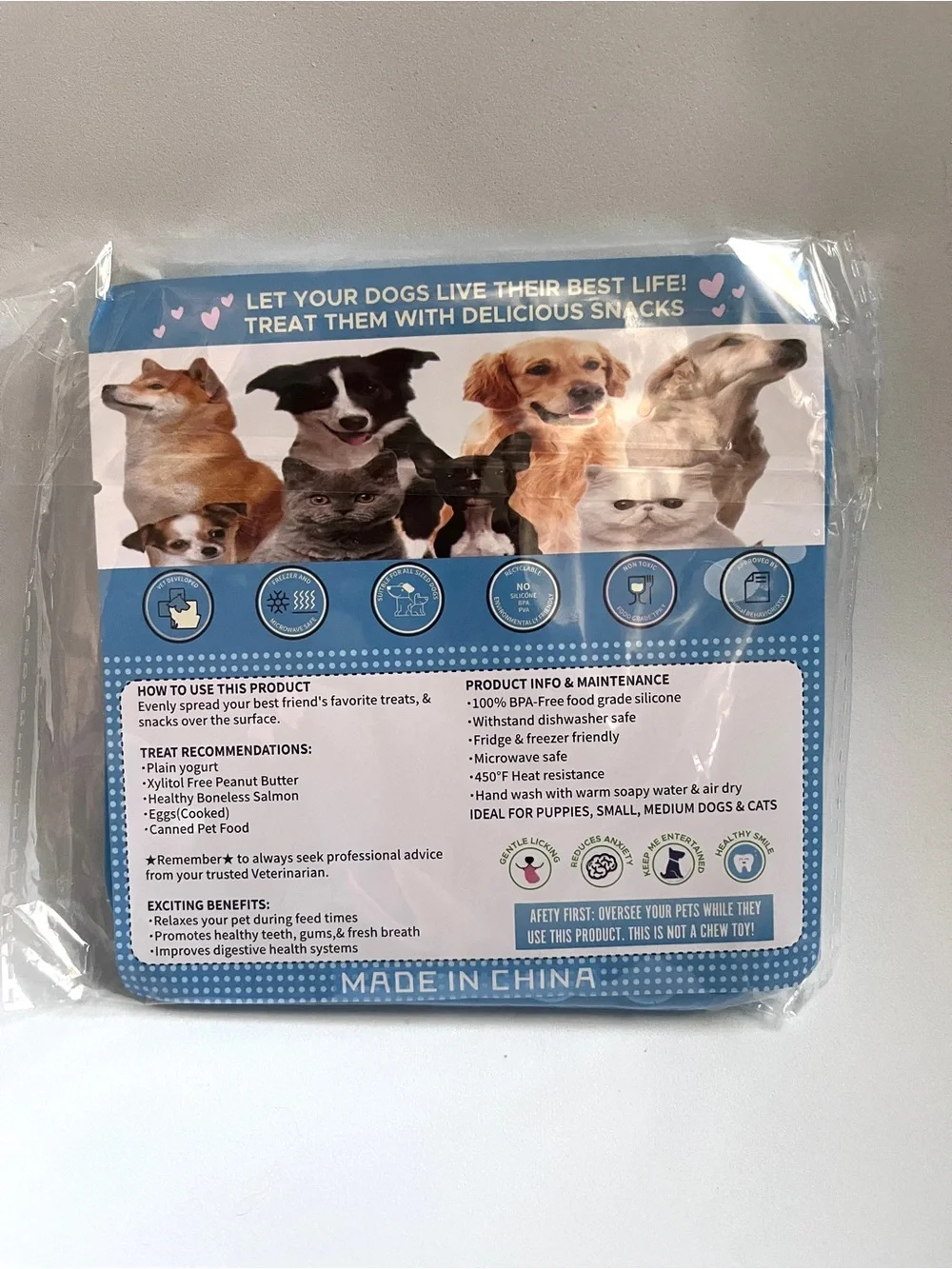 Silicone Blue Pet Licking Mat BPA Free NEW 6 inches Square